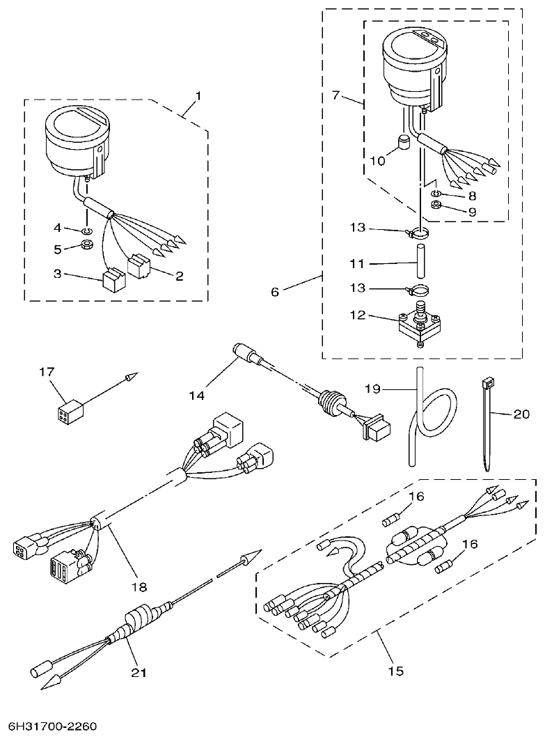 Yamaha 60FET, 60FETO, 70BETO METER parts diagram