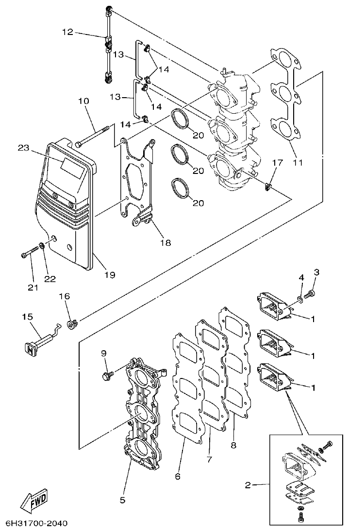 Yamaha 60FET, 60FETO, 70BETO INTAKE 1 parts diagram