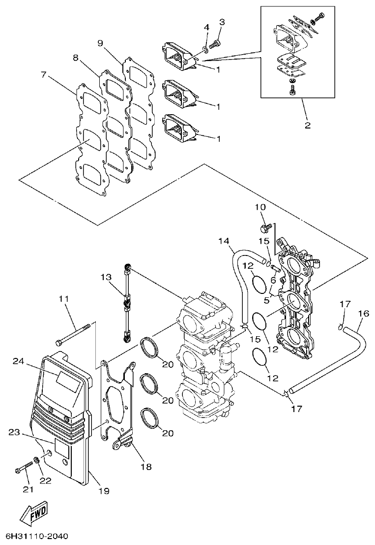 Yamaha 60FET, 60FETO, 70BETO INTAKE 2 parts diagram