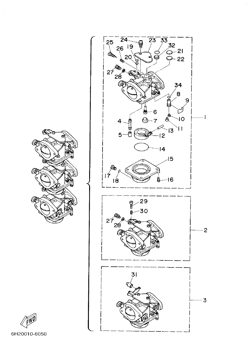 Yamaha 60FET, 60FETO, 70BETO CARBURETOR 1 parts diagram