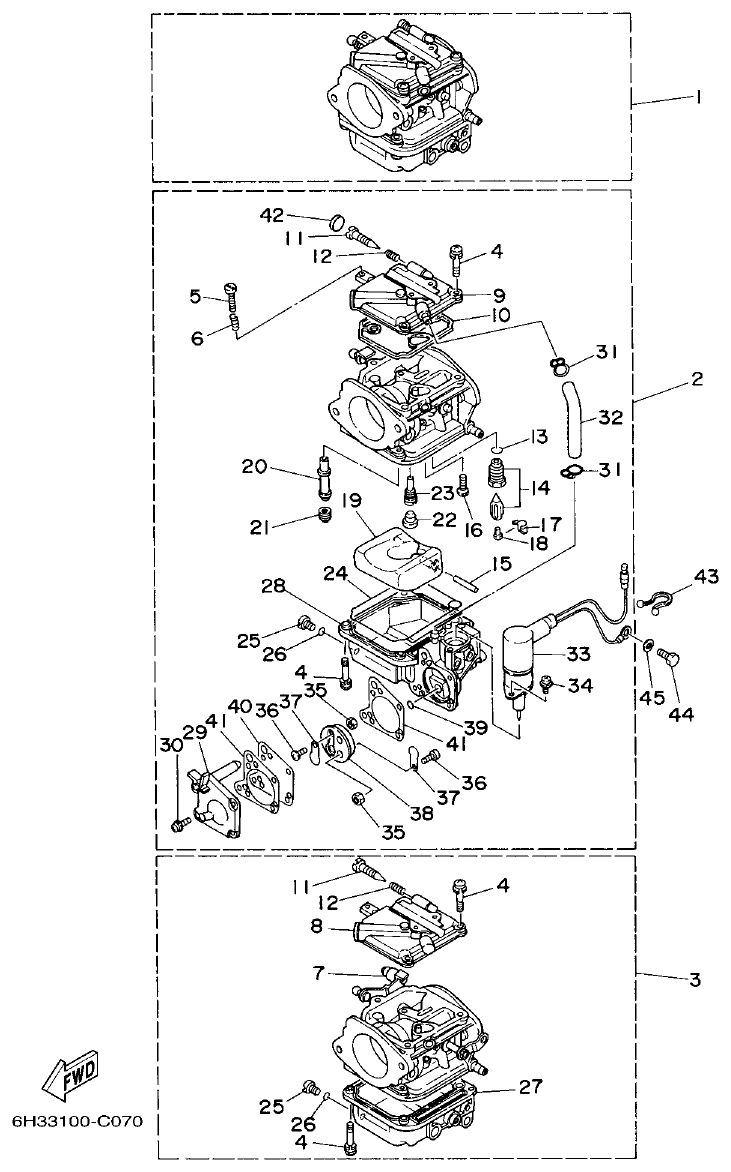 Yamaha 60FET, 60FETO, 70BETO CARBURETOR 2 parts diagram