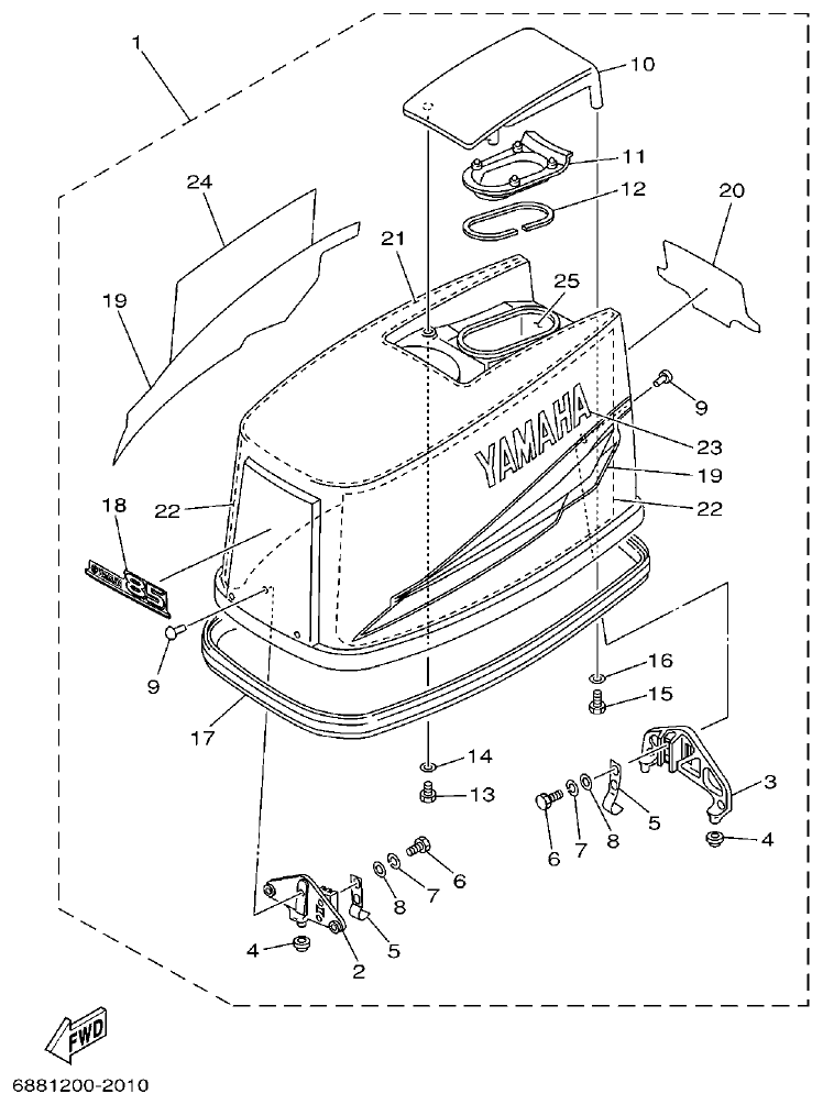 Yamaha 75A, 85A TOP COWLING parts diagram