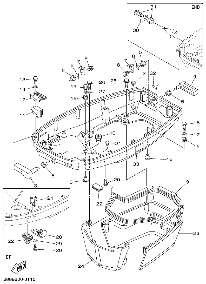 Yamaha 75A, 85A BOTTOM COWLING parts diagram
