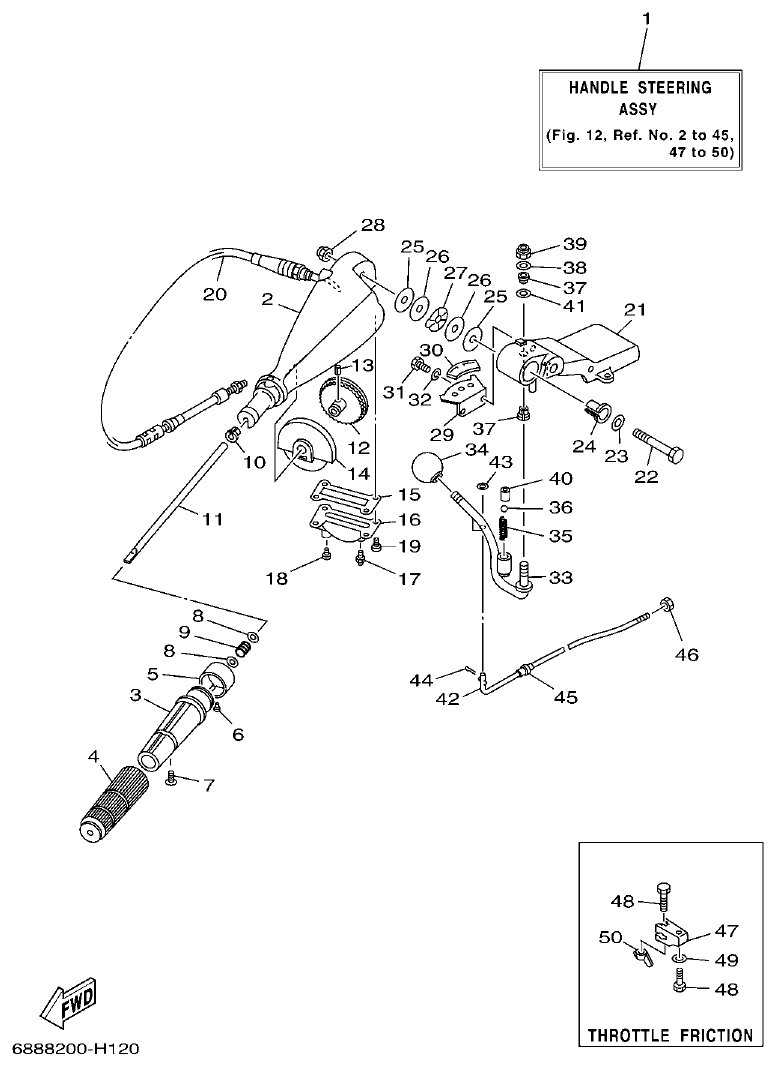 Yamaha 75A, 85A STEERING parts diagram