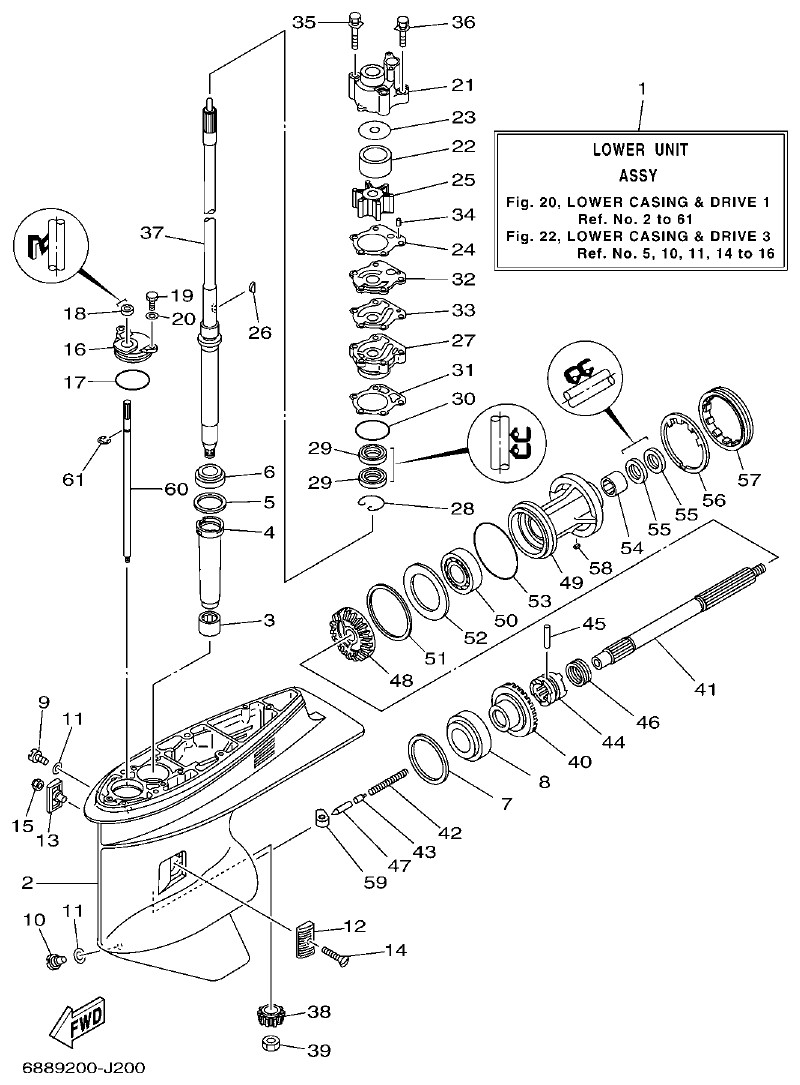 Yamaha 75A, 85A LOWER CASING & DRIVE 1 parts diagram
