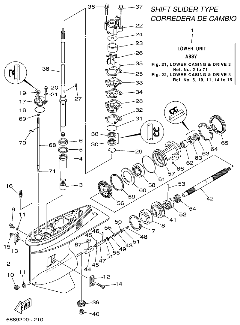 Yamaha 75A, 85A LOWER CASING & DRIVE 2 parts diagram