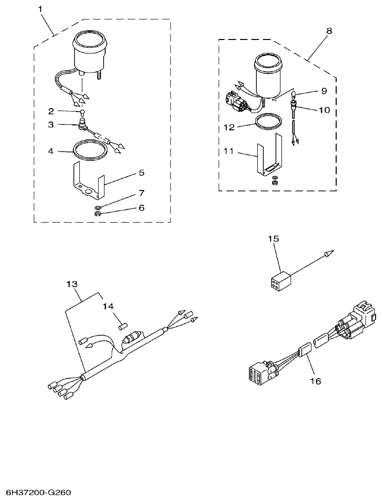 Yamaha 75A, 85A METER parts diagram
