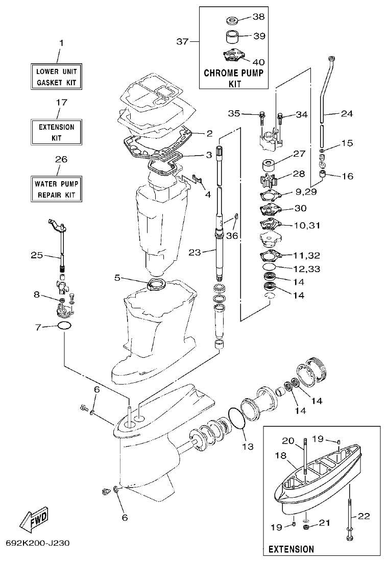 Yamaha 75A, 85A REPAIR KIT 2 parts diagram