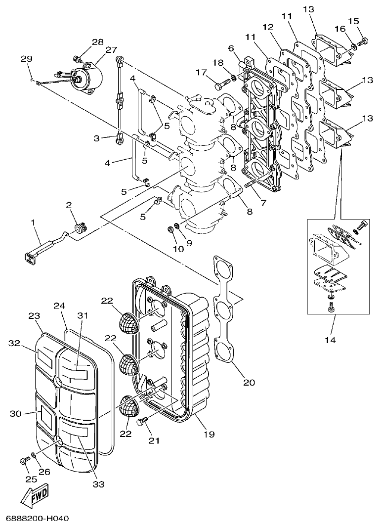 Yamaha 75A, 85A INTAKE parts diagram