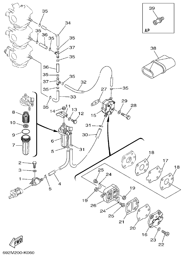 Yamaha 75A, 85A FUEL parts diagram