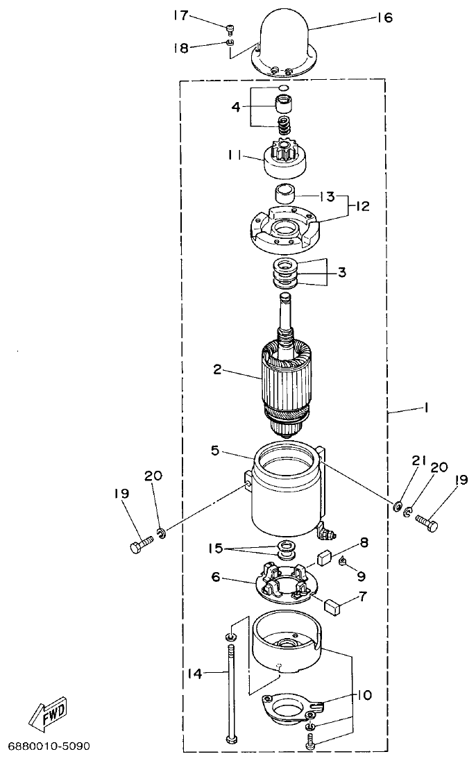 Yamaha 75A, 85A STARTING MOTOR parts diagram