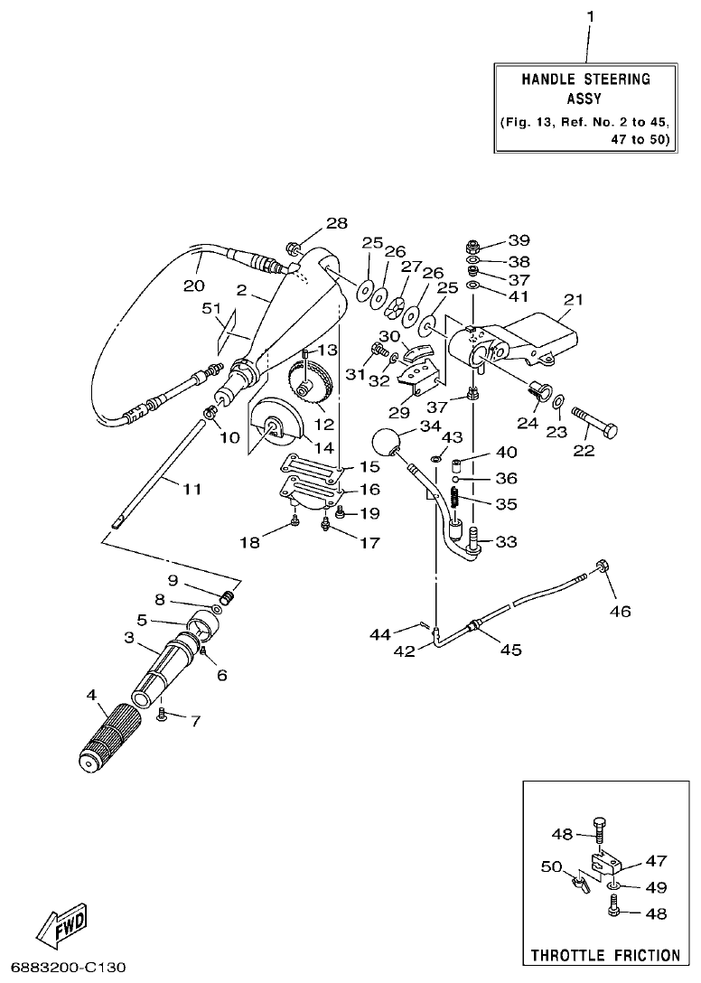 Yamaha 75A, 85A STEERING parts diagram