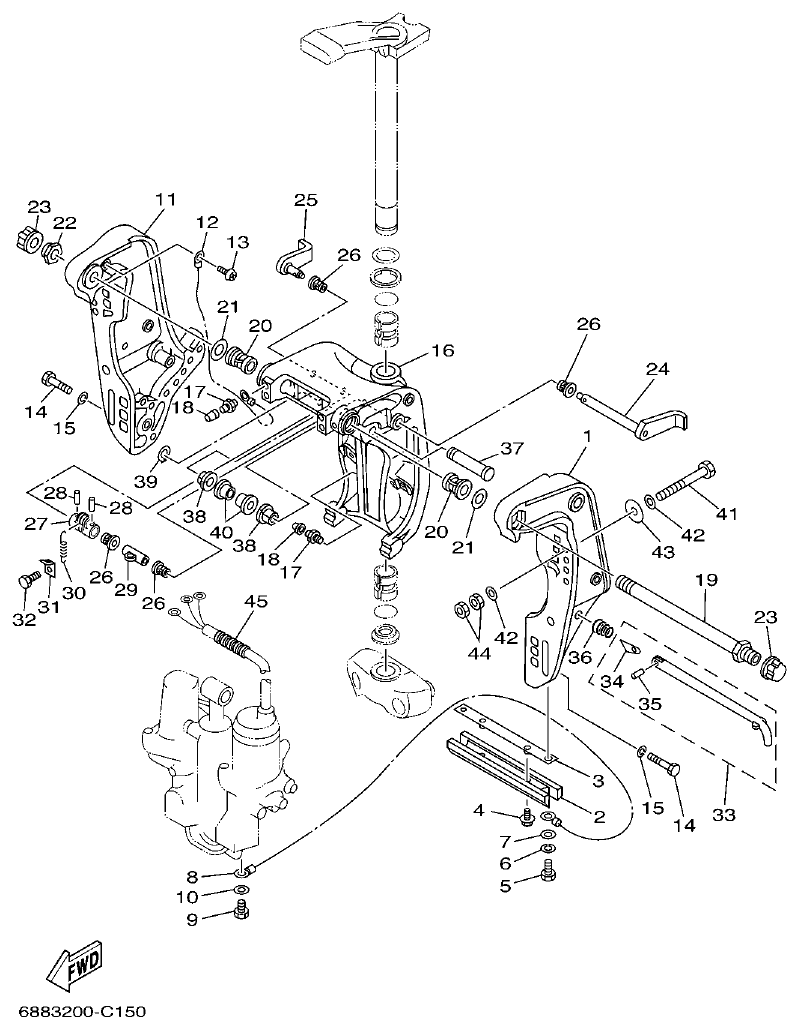 Yamaha 75A, 85A BRACKET 1 parts diagram