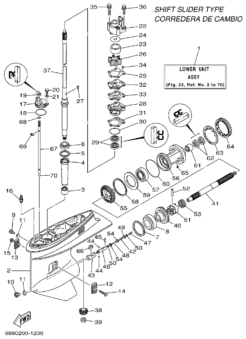 Yamaha 75A, 85A LOWER CASING & DRIVE 2 parts diagram