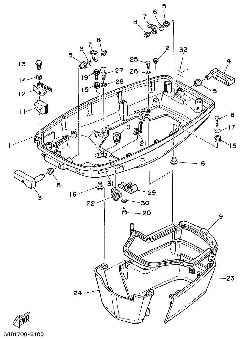 Yamaha 75AET, 85AET BOTTOM COWLING parts diagram