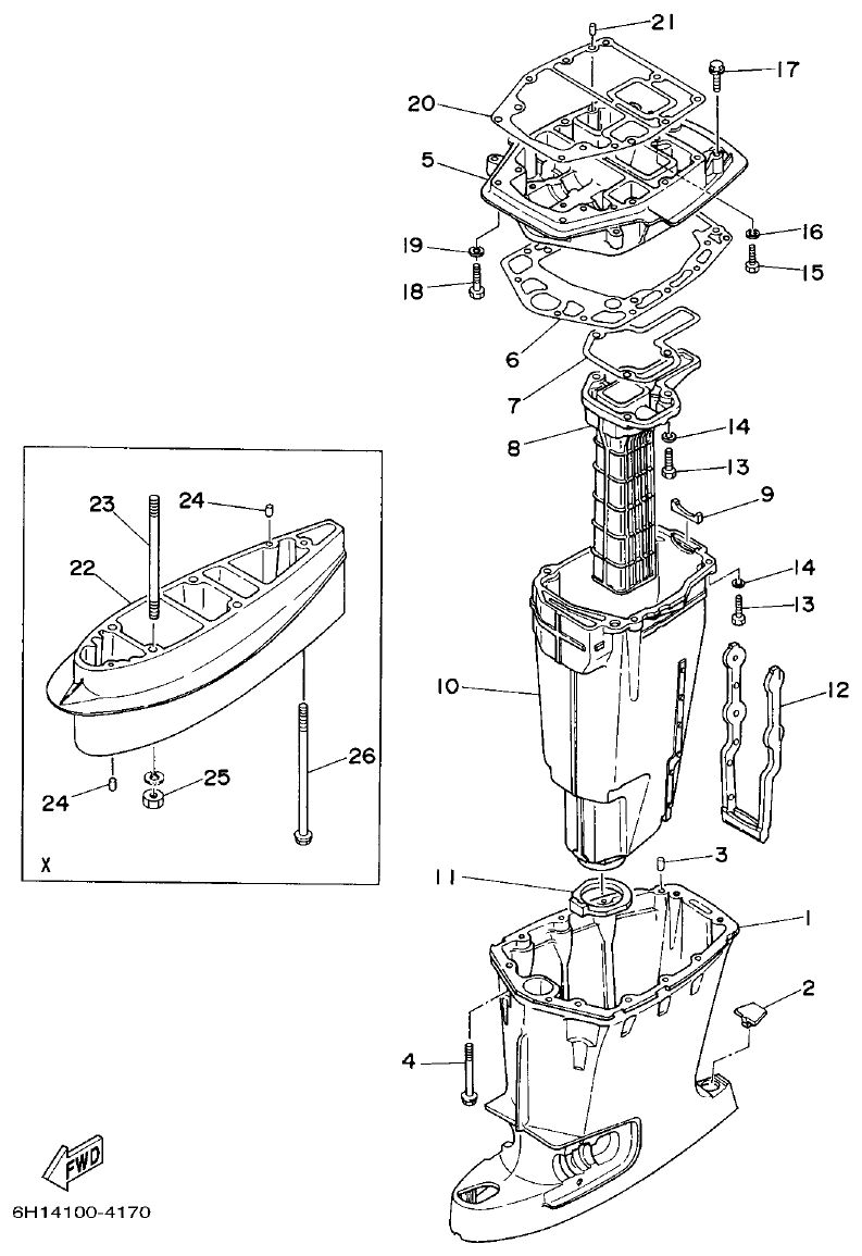 Yamaha 75AET, 85AET UPPER CASING parts diagram