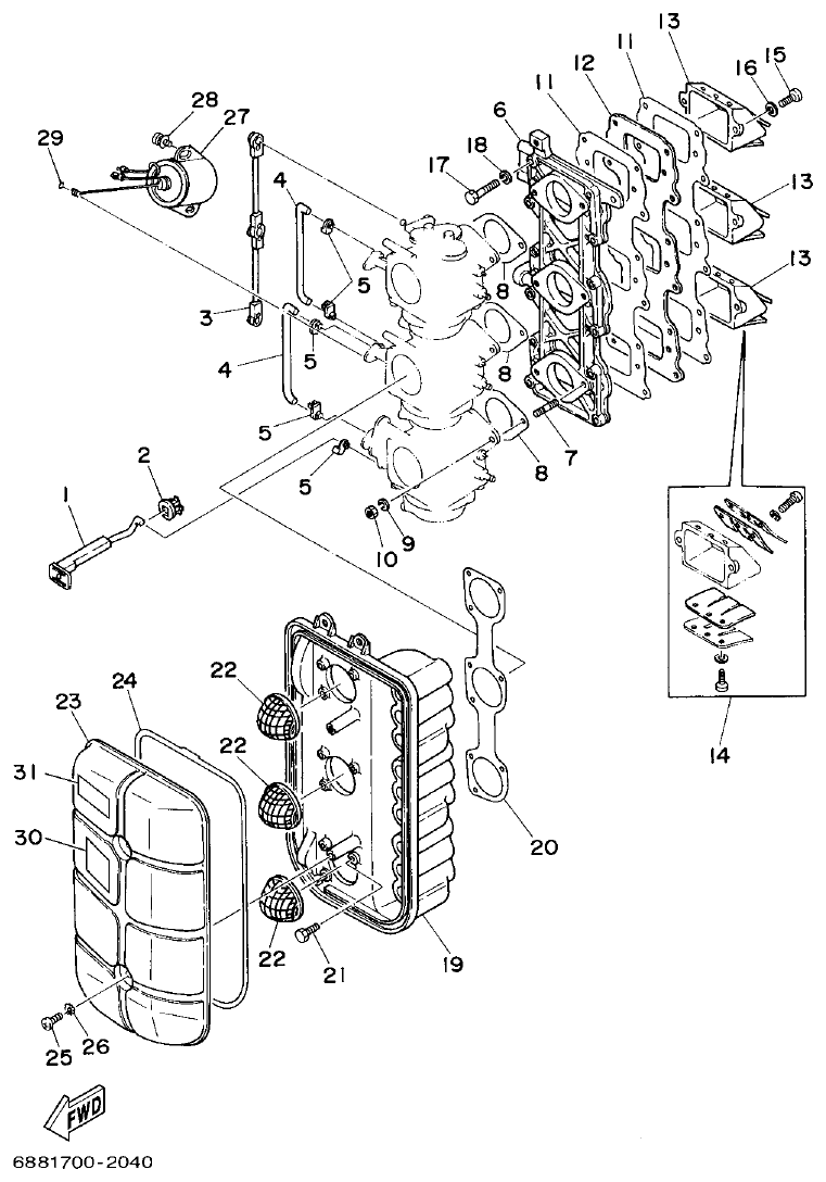 Yamaha 75AET, 85AET INTAKE parts diagram