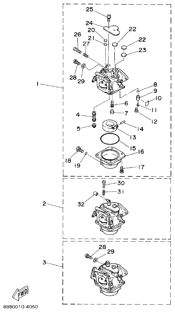 Yamaha 75AET, 85AET CARBURETOR parts diagram