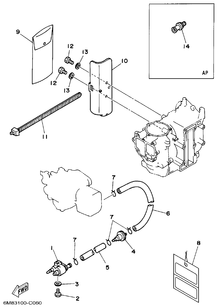 Yamaha 6CMH, 8CMH FUEL parts diagram