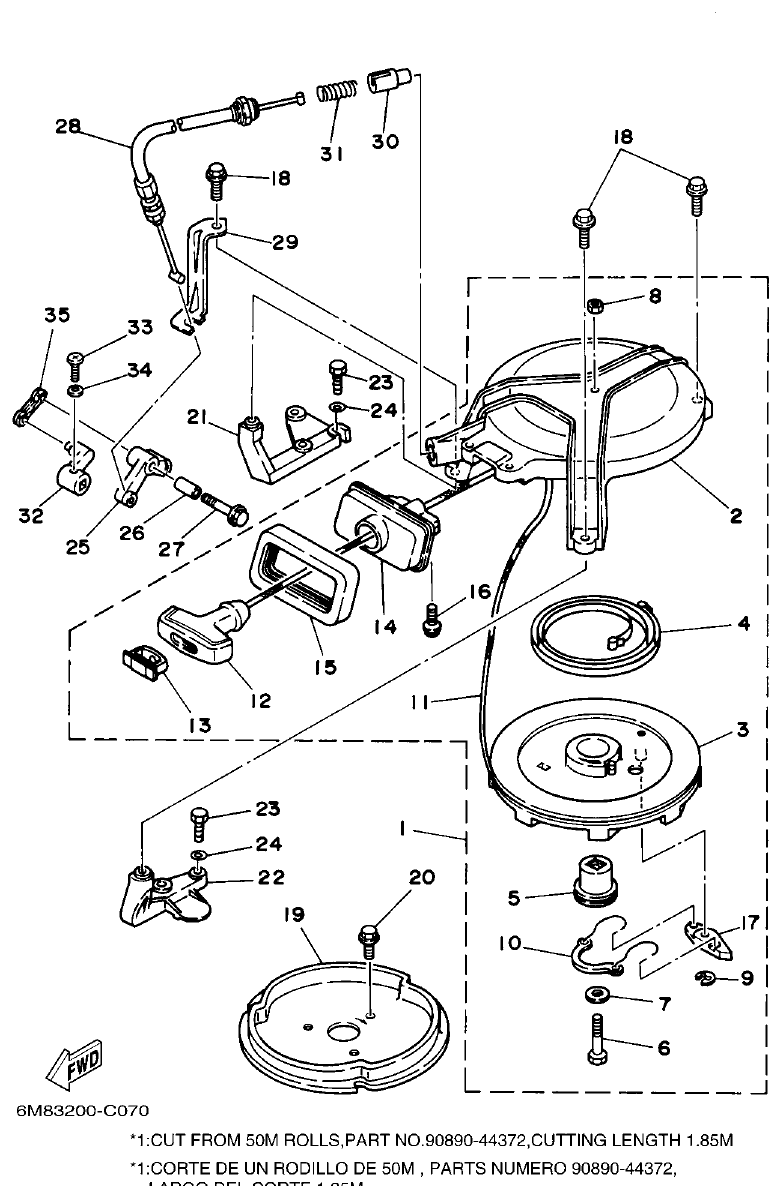 Yamaha 6CMH, 8CMH STARTER parts diagram