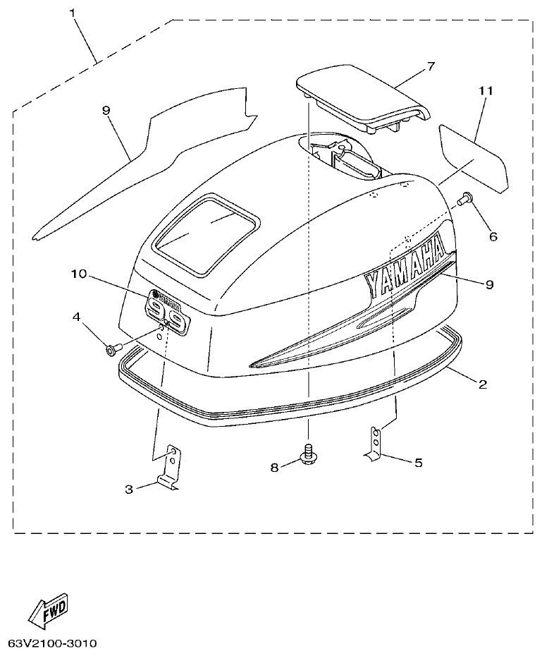 Yamaha 9FMH, 15FMH TOP COWLING parts diagram