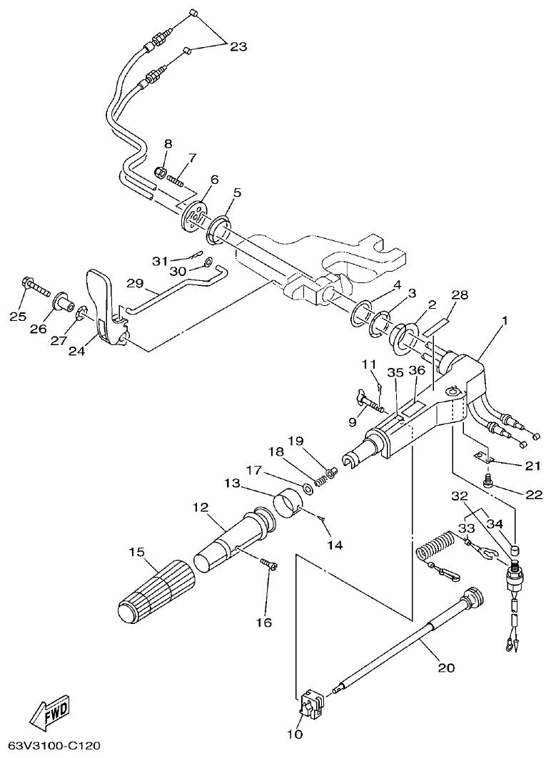 Yamaha 9FMH, 15FMH STEERING parts diagram