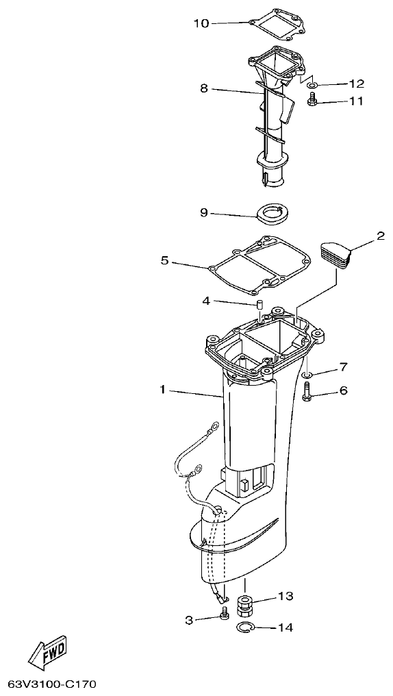 Yamaha 9FMH, 15FMH UPPER CASING parts diagram