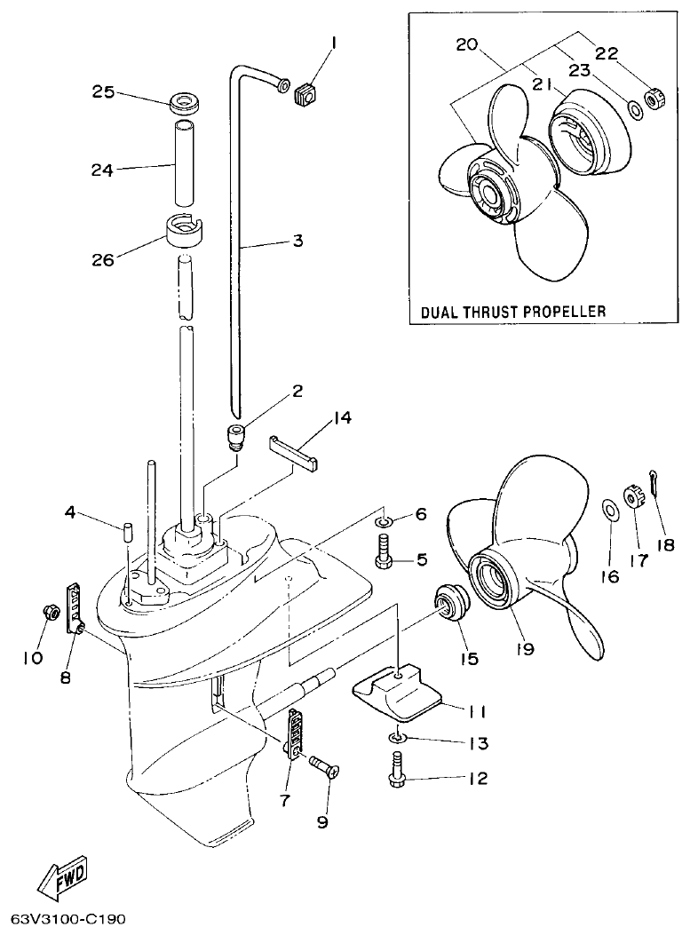 Yamaha 9FMH, 15FMH LOWER CASING & DRIVE 2 parts diagram