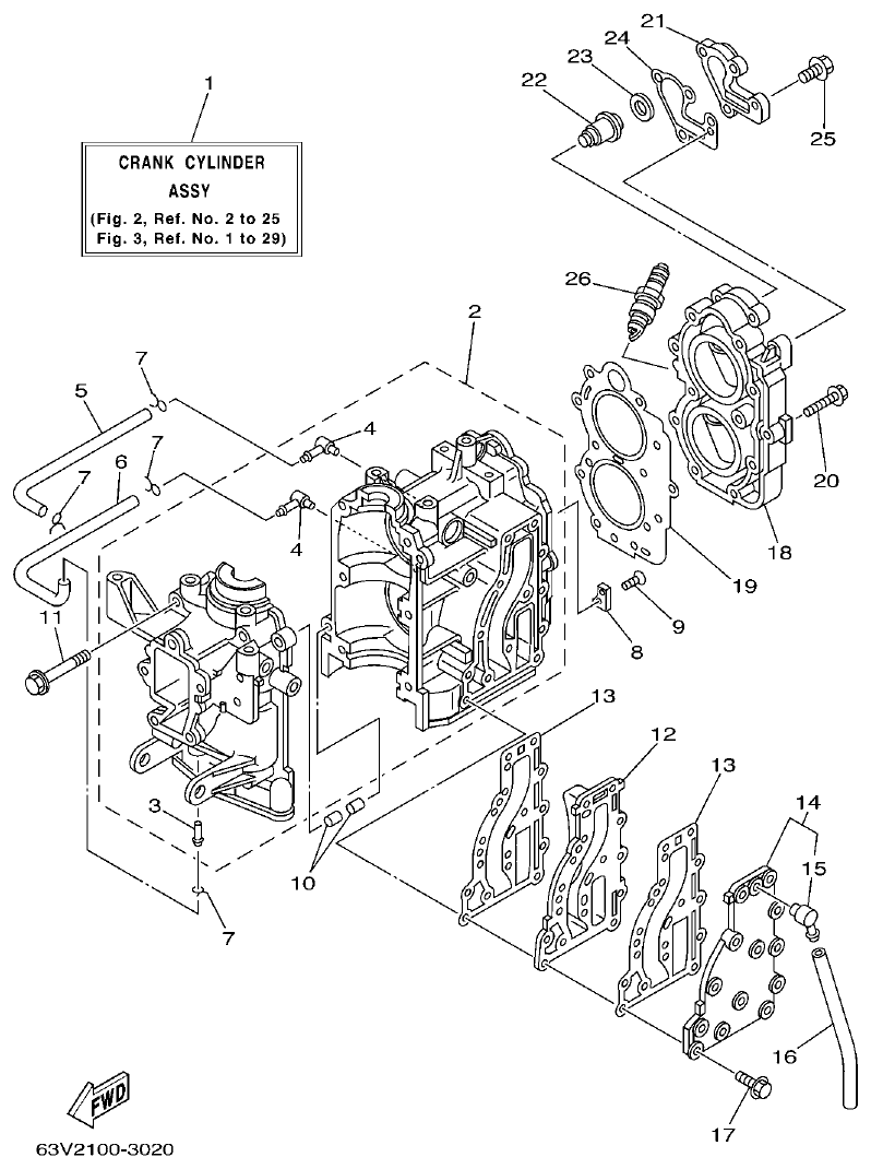 Yamaha 9FMH, 15FMH CYLINDER & CRANKCASE parts diagram
