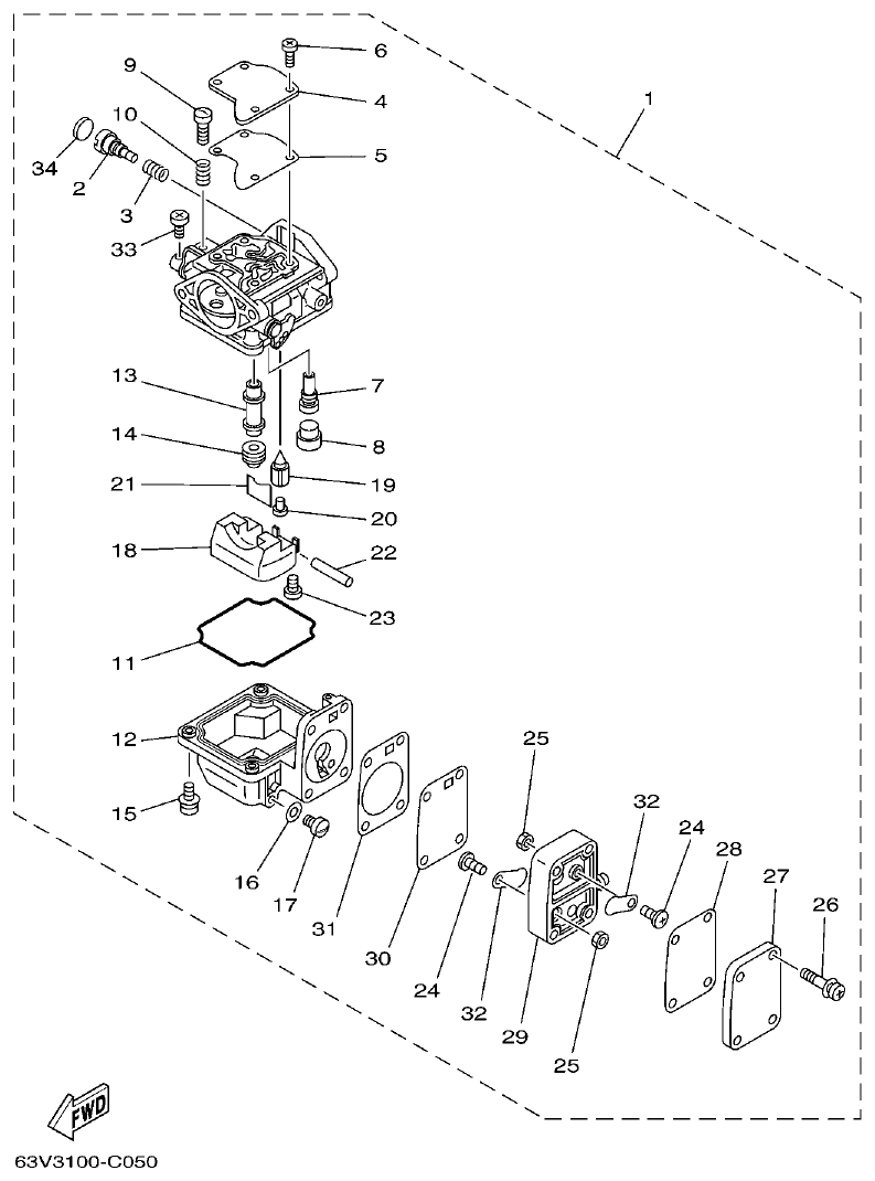 Yamaha 9FMH, 15FMH CARBURETOR parts diagram
