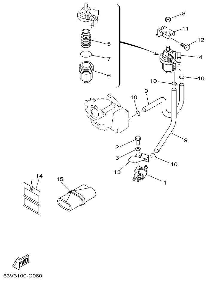 Yamaha 9FMH, 15FMH FUEL 1 parts diagram