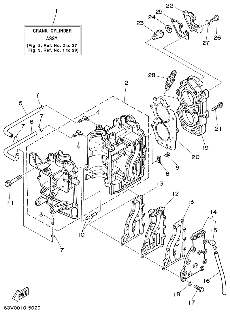 Yamaha 9FMH CYLINDER. CRANKCASE parts diagram