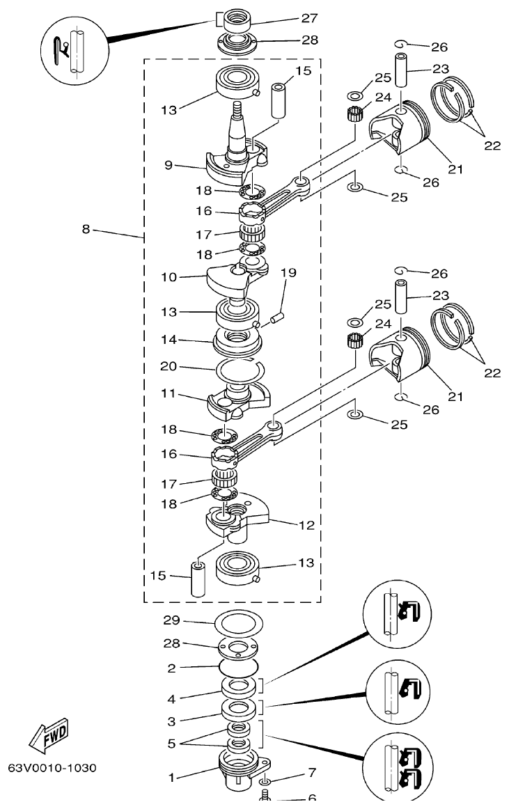 Yamaha 9FMH CRANKSHAFT. PISTON parts diagram