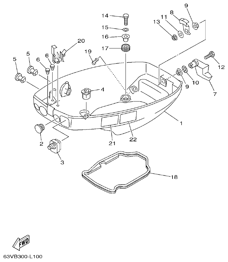Yamaha 9FMH, 9GMH, 15FMH BOTTOM COWLING parts diagram