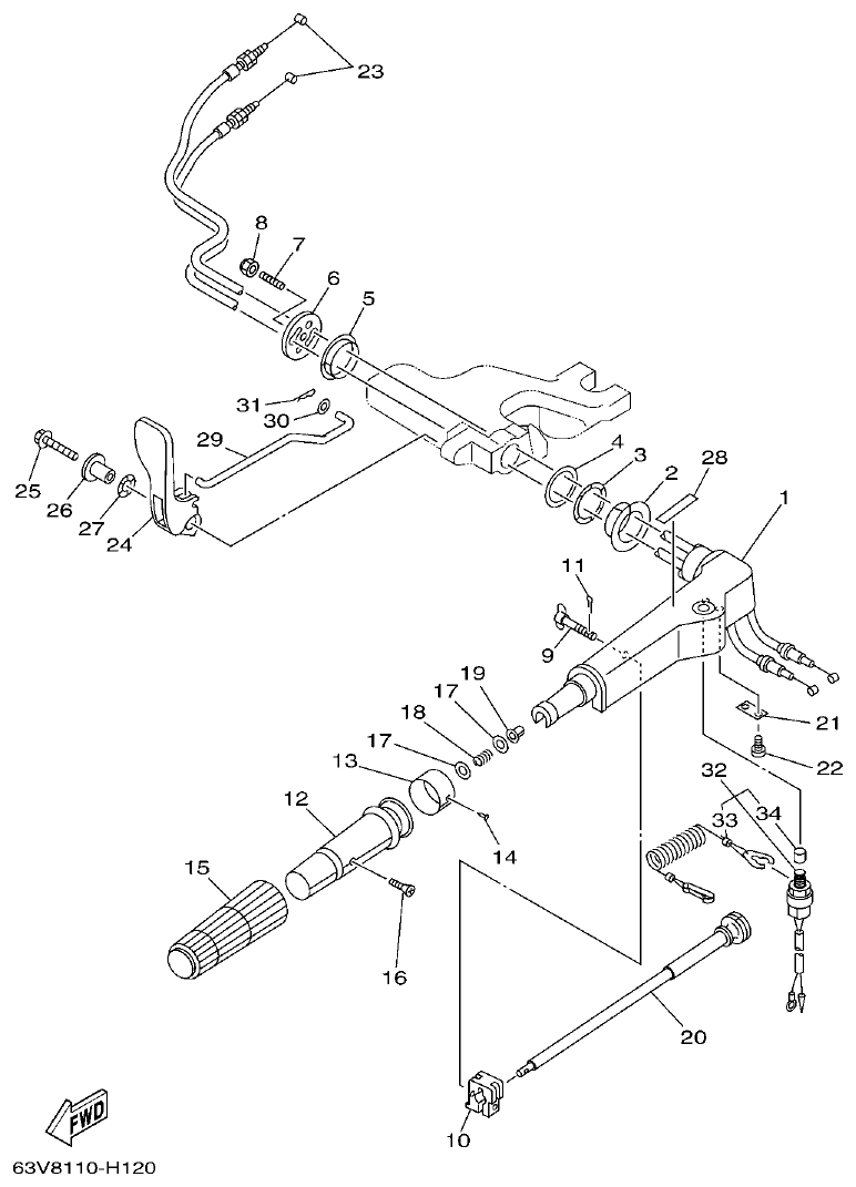 Yamaha 9FMH, 9GMH, 15FMH STEERING parts diagram