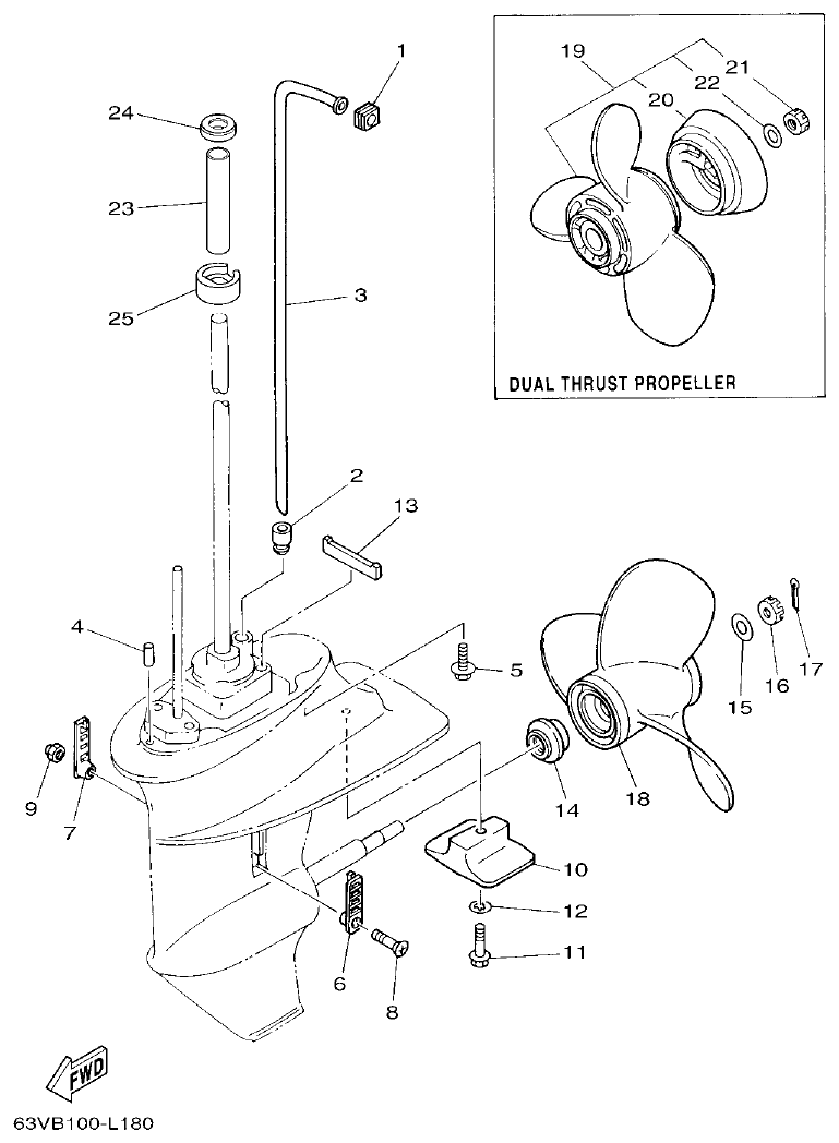 Yamaha 9FMH, 9GMH, 15FMH LOWER CASING & DRIVE 2 parts diagram