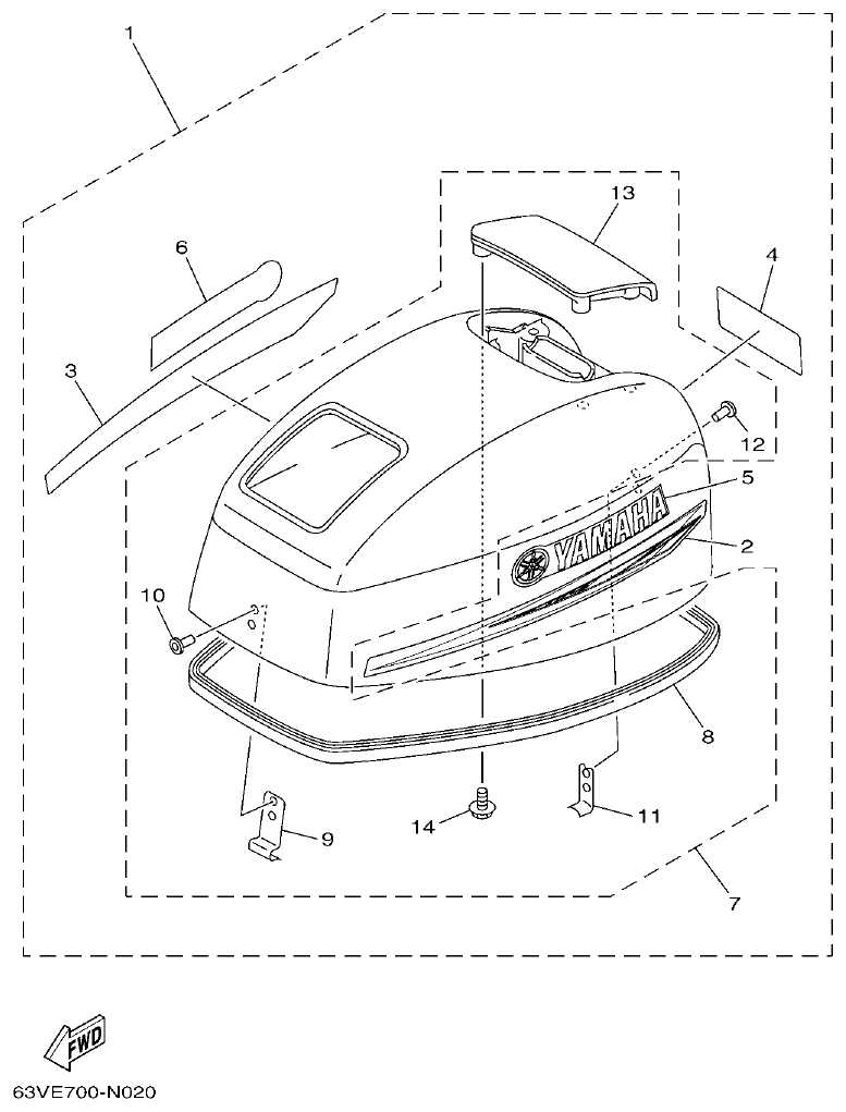 Yamaha 9FMH, 9GMH, 15FMH TOP COWLING parts diagram
