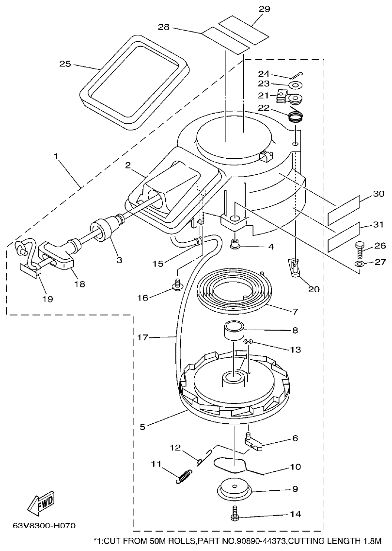 Yamaha 9FMH, 9GMH, 15FMH STARTER parts diagram