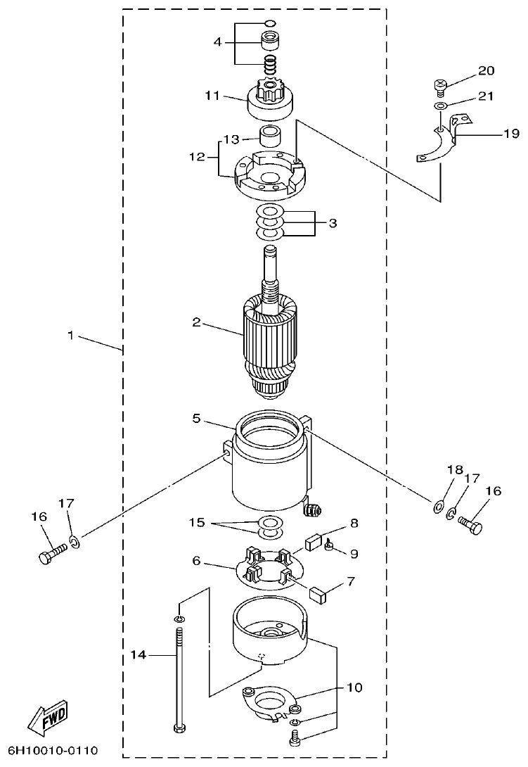 Yamaha A1 STARTING MOTOR parts diagram