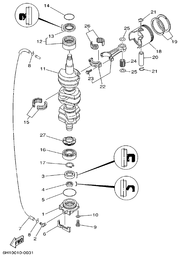 Yamaha A1 CRANKSHAFT. PISTON parts diagram