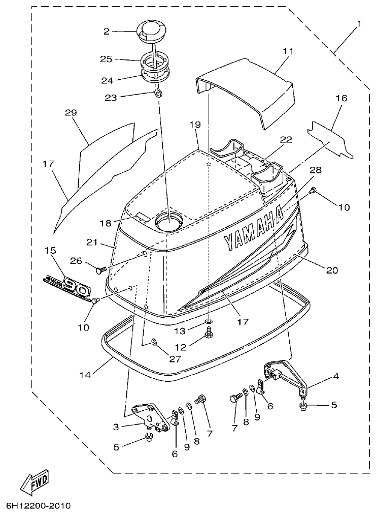Yamaha 90AETO TOP COWLING parts diagram