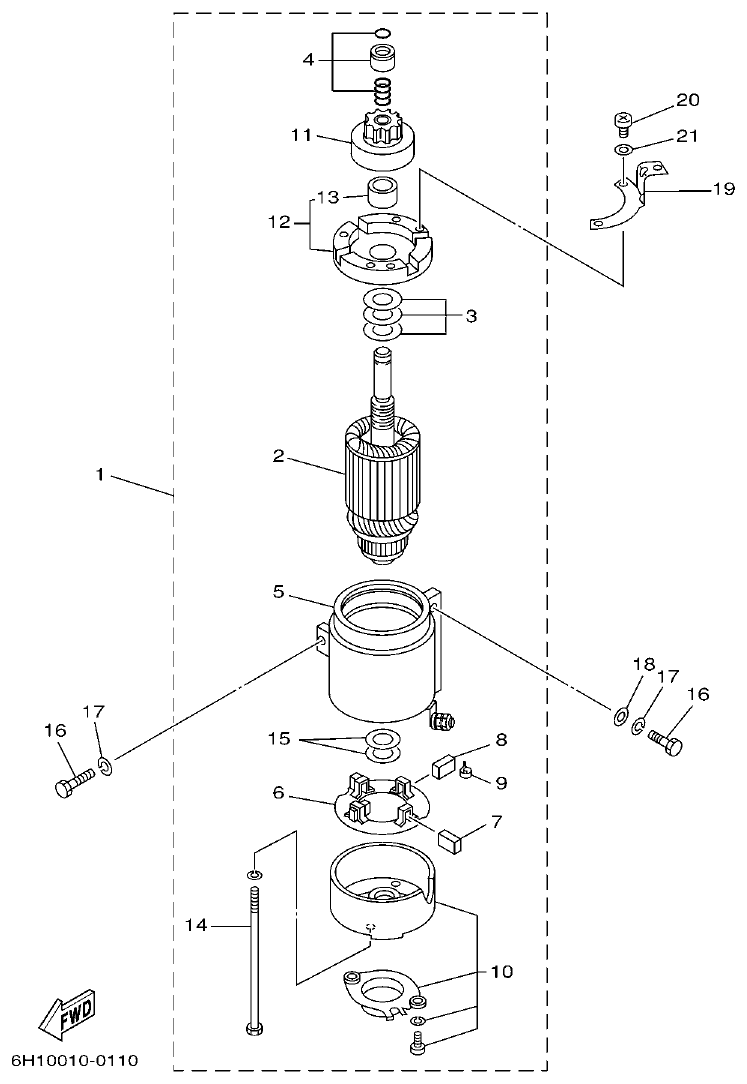 Yamaha 90AETO STARTING MOTOR parts diagram