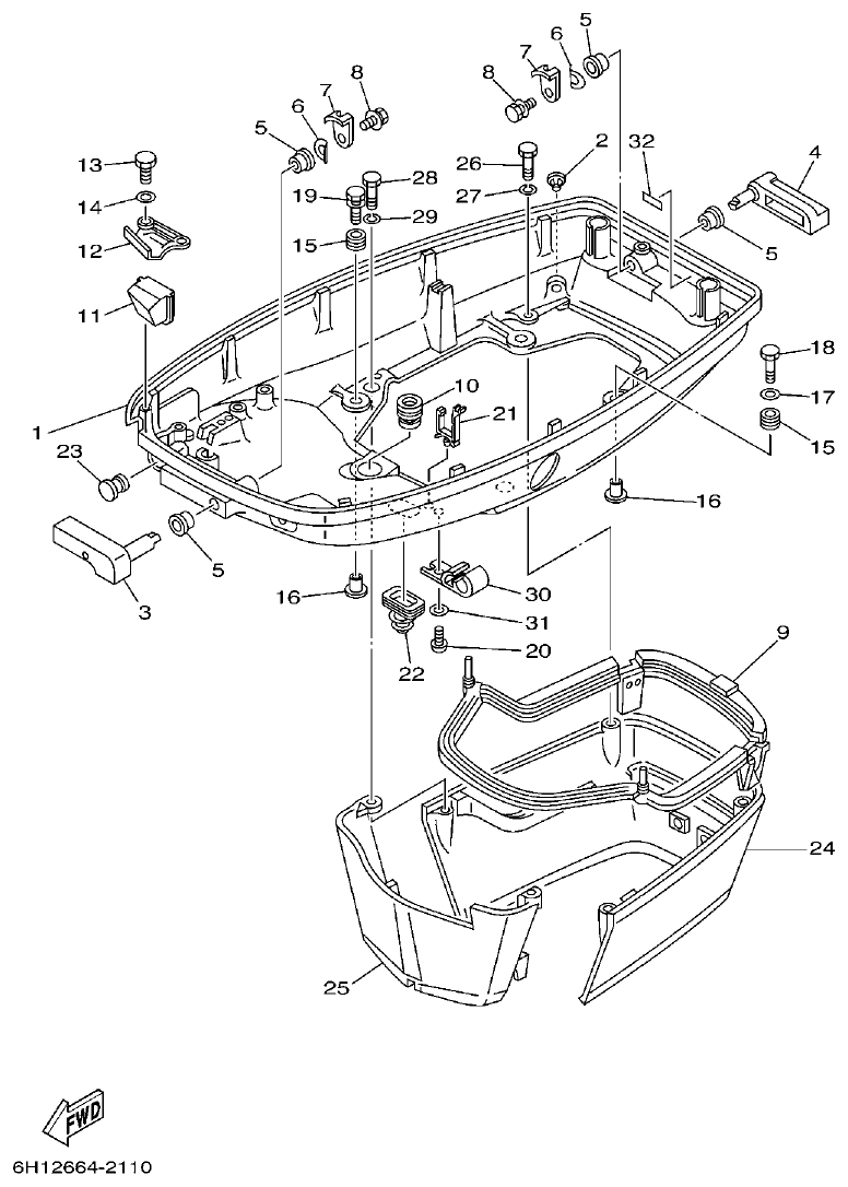 Yamaha 90AETO BOTTOM COWLING parts diagram