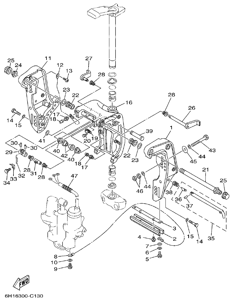 Yamaha 90AETO BRACKET 1 parts diagram