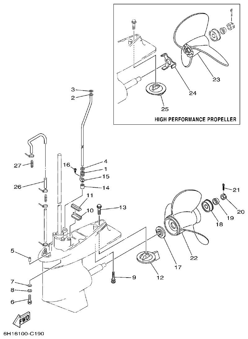 Yamaha 90AETO LOWER CASING & DRIVE 2 parts diagram
