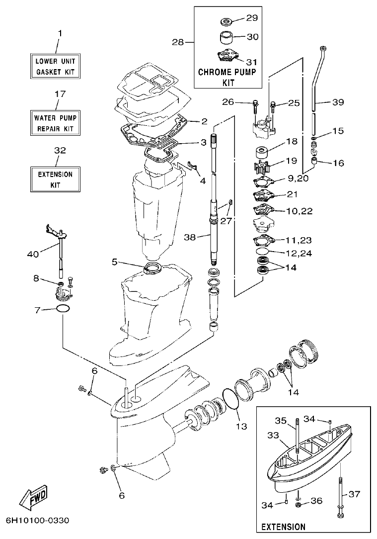 Yamaha 90AETO REPAIR KIT 2 parts diagram
