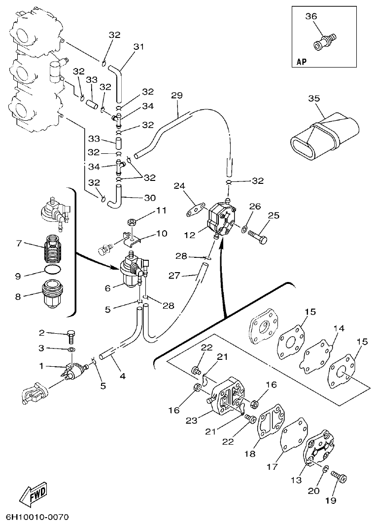 Yamaha 90AETO FUEL parts diagram