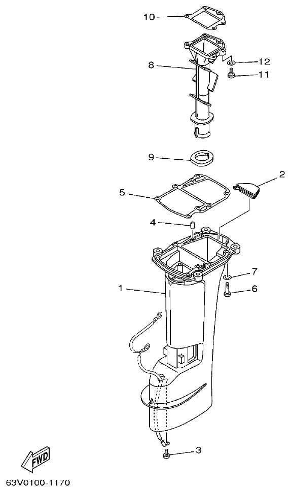 Yamaha 9F, 5A, 15F UPPER CASING parts diagram