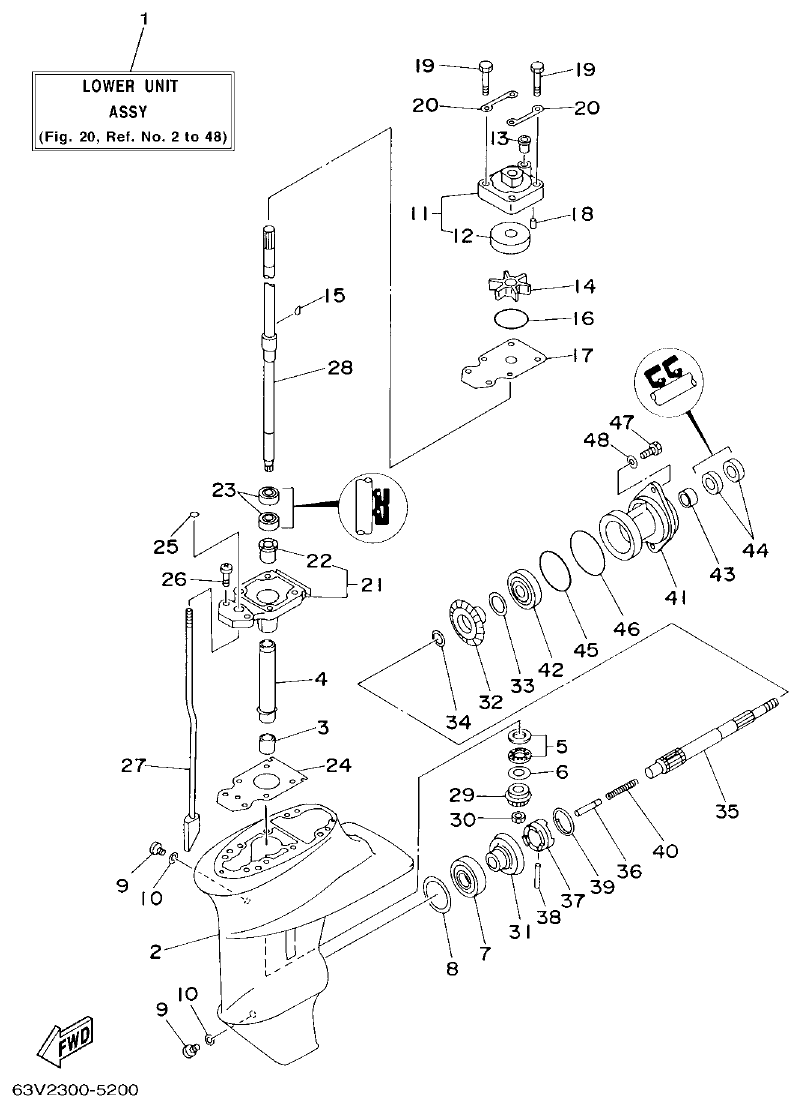 Yamaha 9F, 5A, 15F LOWER CASING. DRIVE 1 parts diagram