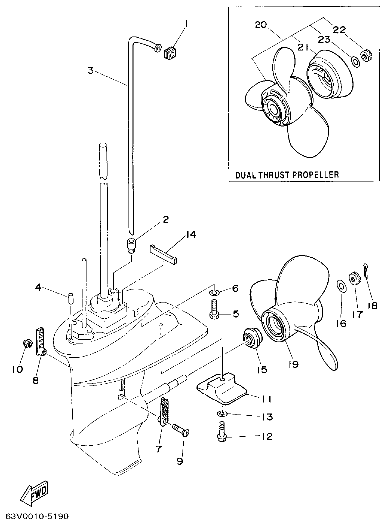 Yamaha 9F, 5A, 15F LOWER CASING. DRIVE 2 parts diagram